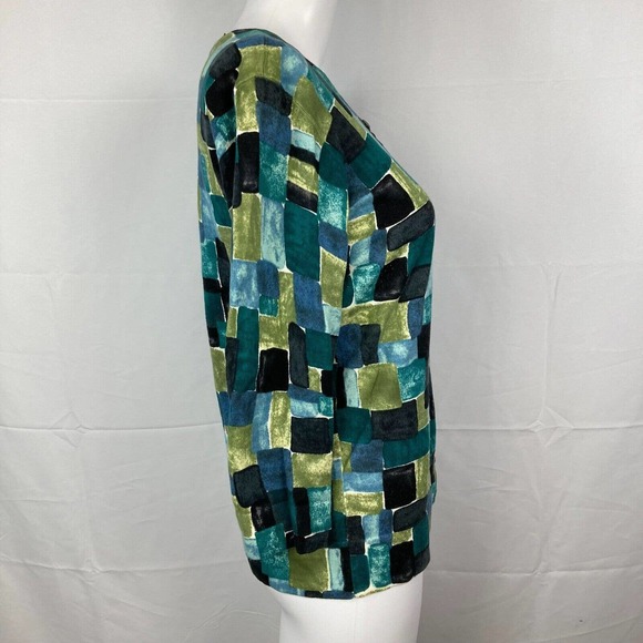 Ann Taylor Cardigan Womens Sz MP Petite Blue Green Pattern Cotton Sweater‎ - Picture 3 of 9